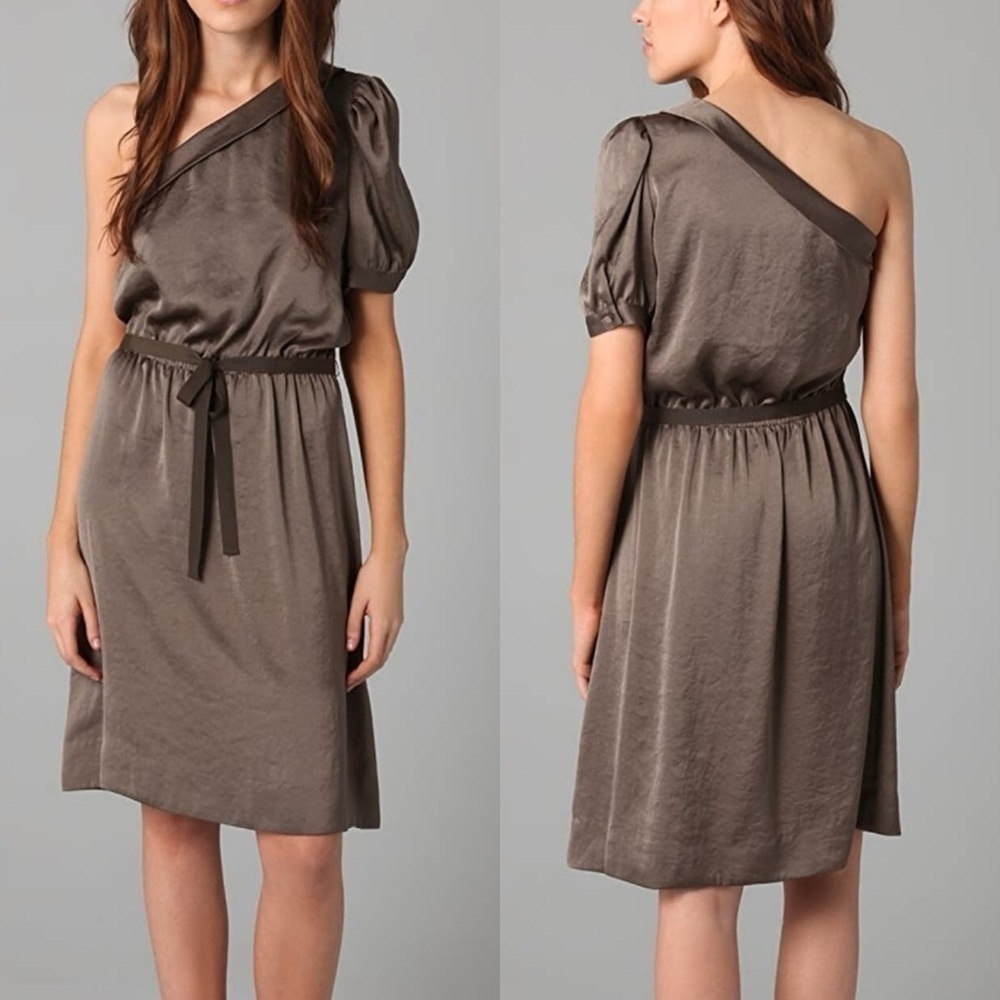 Nwt Marc Jacobs Vanessa One Shoulder Gray Olive Brown Martini Satin Party Dress